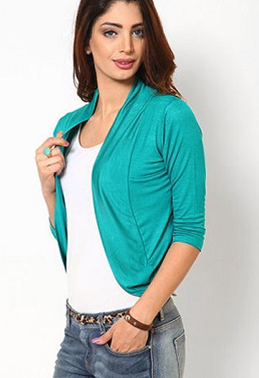 Fashion Fit Aqua Blue 3/4 Sleeves Shrug