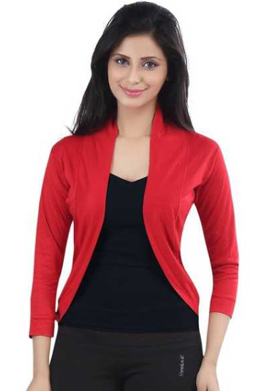 Solid 3/4 Sleeves Red Shrug