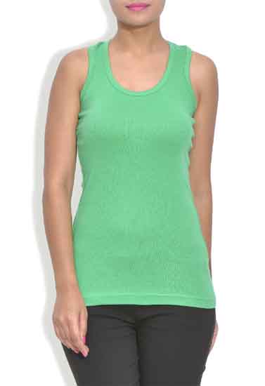 Girl's Plain Light Green Stretch Cotton Tank Top