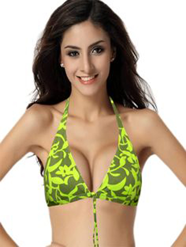 Women's Green Tropical Print Bikini Top