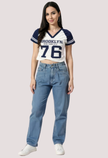 "Brooklyn 76" Varsity Crop Top – Navy & White