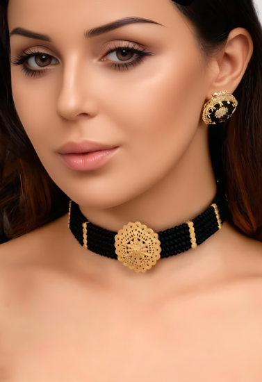 Majestic Noir Hexa Pendant Necklace with Black Crystal Beads