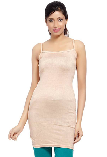 Beige Long Spaghetti Strap Camisole Slip