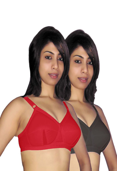 Red & Black Cotton T-Shirt Bra Pk Of 2