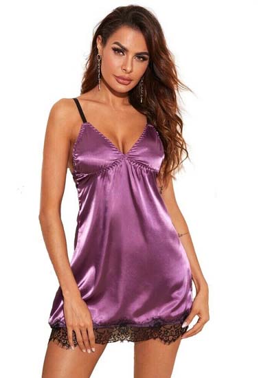 "Silky" Satin classic Purple Babydoll Nightwear