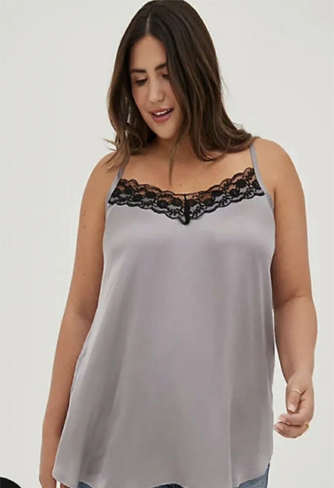 Plus Size Trim Lace & Silk Camisole
