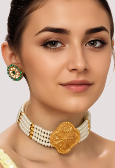 Royal Blossom Pearl Necklace with Ornate Floral Gold Pendant