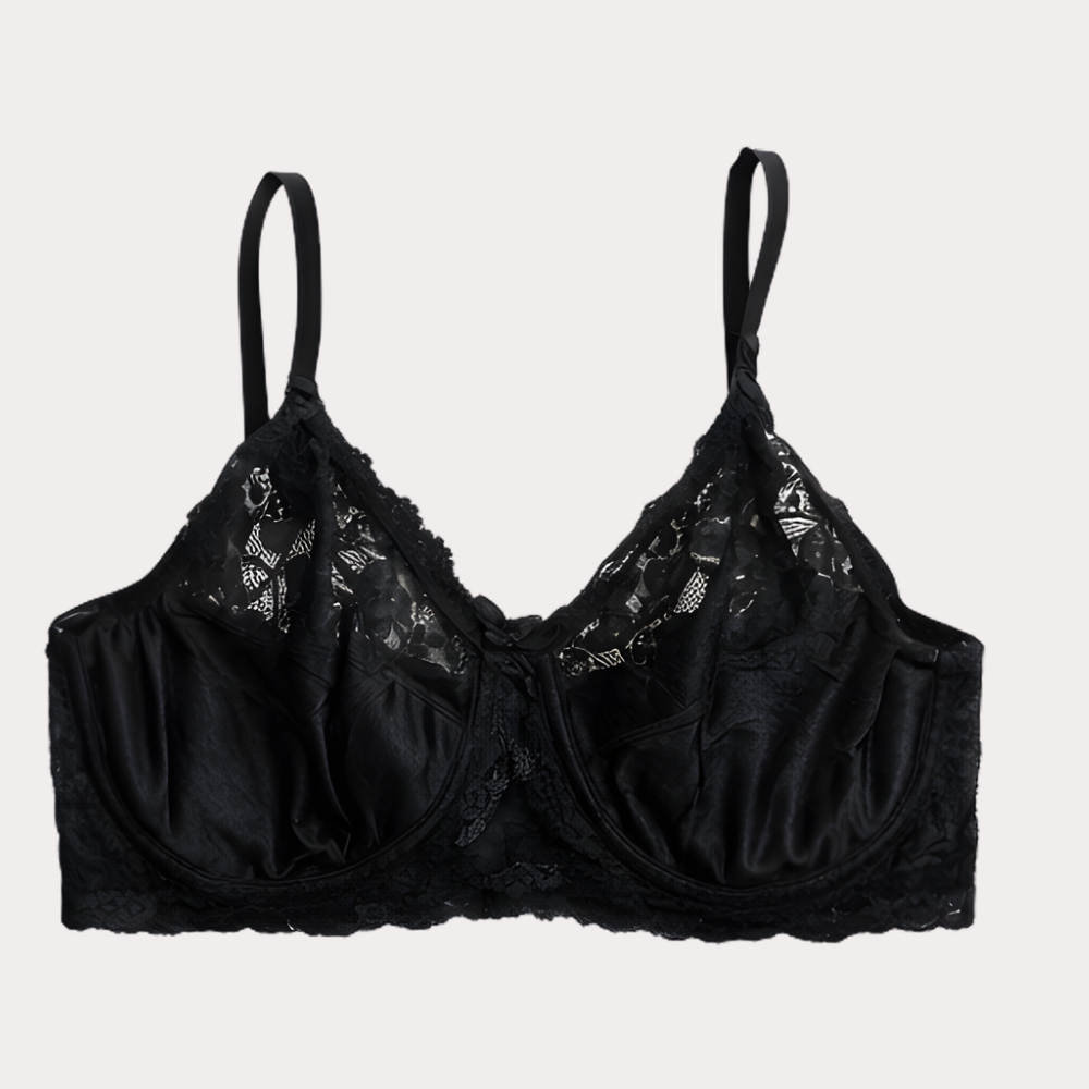 Black Lace Longline Bikini Top for Women – Sheer Underwired Swimwear Top