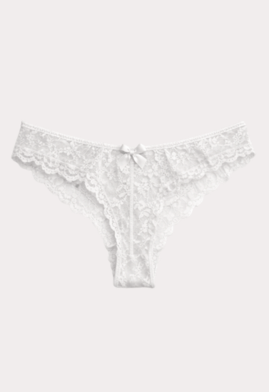 Elegant White Floral Lace Thong with Satin Bow