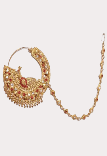 Royal Kundan Bridal Nath with Chain – Gold-Toned Heavy Traditional Nose Ring