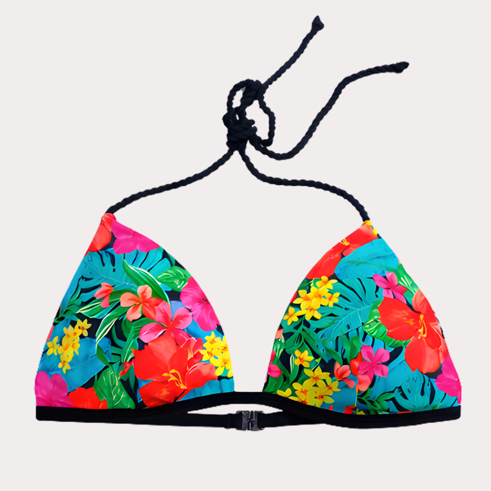 Tropical Floral Halter Neck Bikini Top for Women – Adjustable Tie Swimwear Top