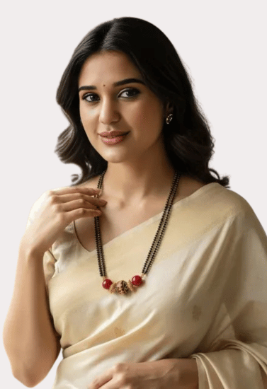 Classic Beaded Gold-Tone Mangalsutra with Red Stone Accents