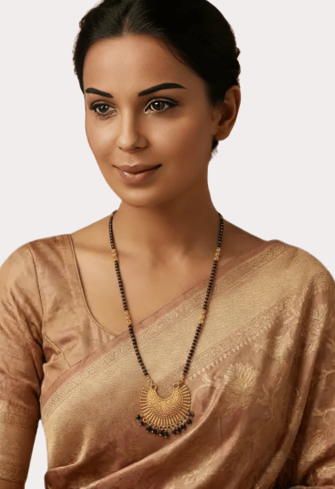 Elegant Black Beaded Mangalsutra Necklace with Antique Gold Pendant