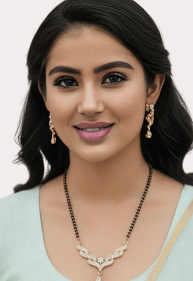 Elegant Diamond-Style Curved Pendant Mangalsutra with Black Bead Chain