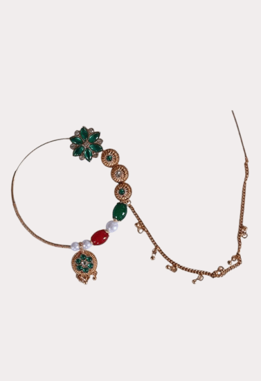 Emerald Bloom Designer Nath with Pearl and Stone Detailing