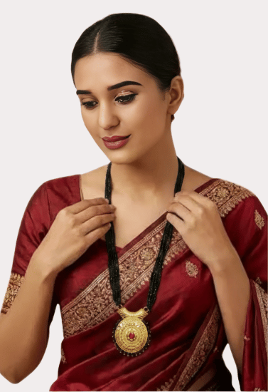 Royal Black Beaded Temple Necklace with Antique Gold Pendant