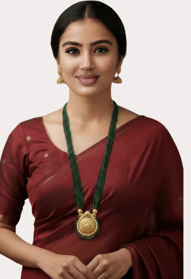 Royal Temple Design Green Beaded Necklace with Antique Gold Pendant