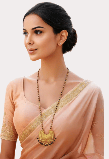 Traditional Gold Mangalsutra Necklace with Black Beads and Designer Pendant