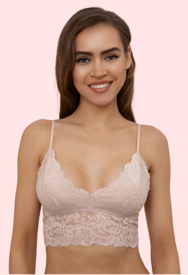 Women's Floral Lace Bralette – Wire-Free Non-Padded Soft Cup Bra